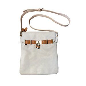Vintage White Vegan Leather Messenger Crossbody Shoulder Bag